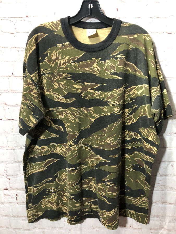 Tiger Camo T-shirt Ringer Tee Boxy Cut Made In Usa | Boardwalk Vintage
