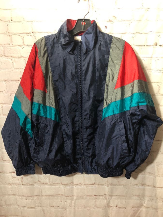 Windbreaker Jacket W/ Stripes In Color-block Design | Boardwalk Vintage