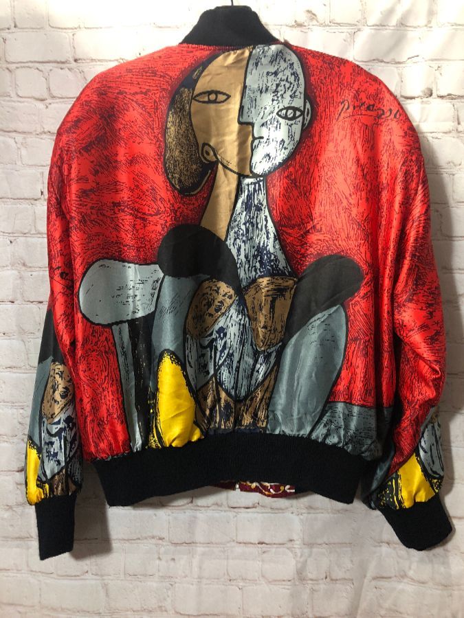 Bomber Jacket Reversible Picasso Artwork Silk | Boardwalk Vintage
