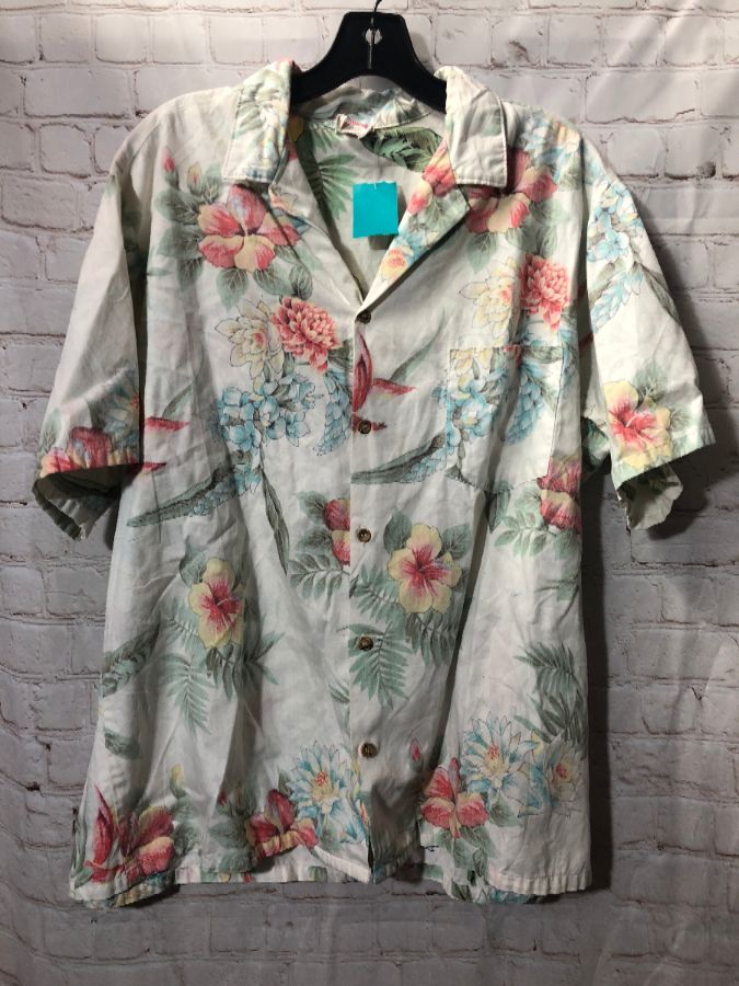 Cotton Hawaiian Shirt Tropical Flower Print | Boardwalk Vintage