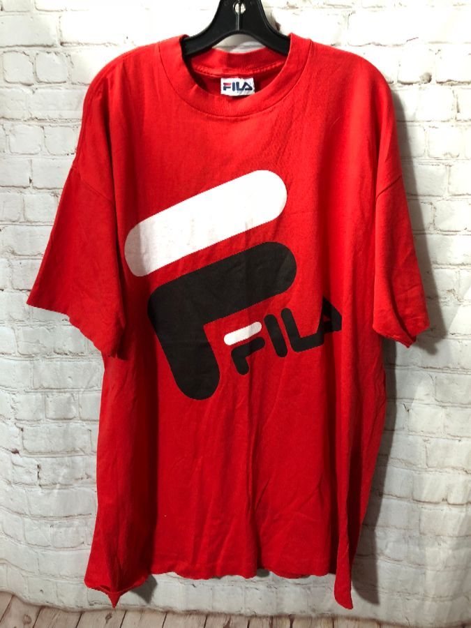 red black and white fila shirt