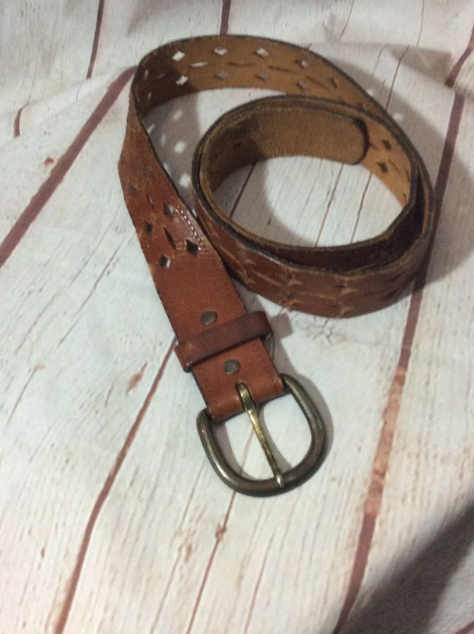 Vintage Leather Belt W/ Diamond Shaped Hole Design Full Length ...