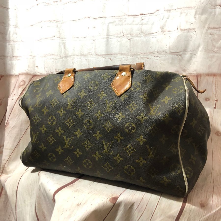 Used Louis Vuitton Speedy 30 /Pvc/Brw/Zipper Pull Damaged Bag