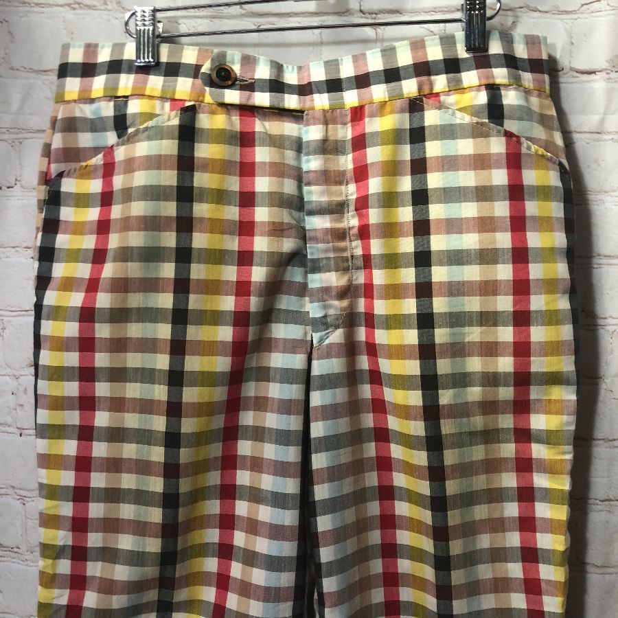 197’0s Funky Gingham Style Print W/ Flared Polyester Pants | Boardwalk ...