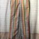197’0S FUNKY GINGHAM STYLE PRINT W/ FLARED POLYESTER PANTS