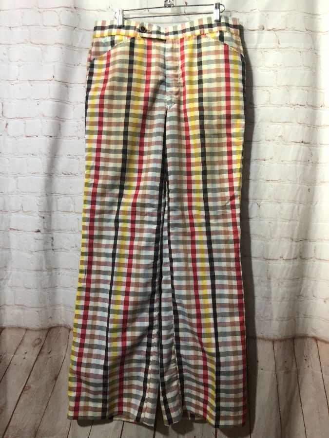 197’0s Funky Gingham Style Print W/ Flared Polyester Pants | Boardwalk ...
