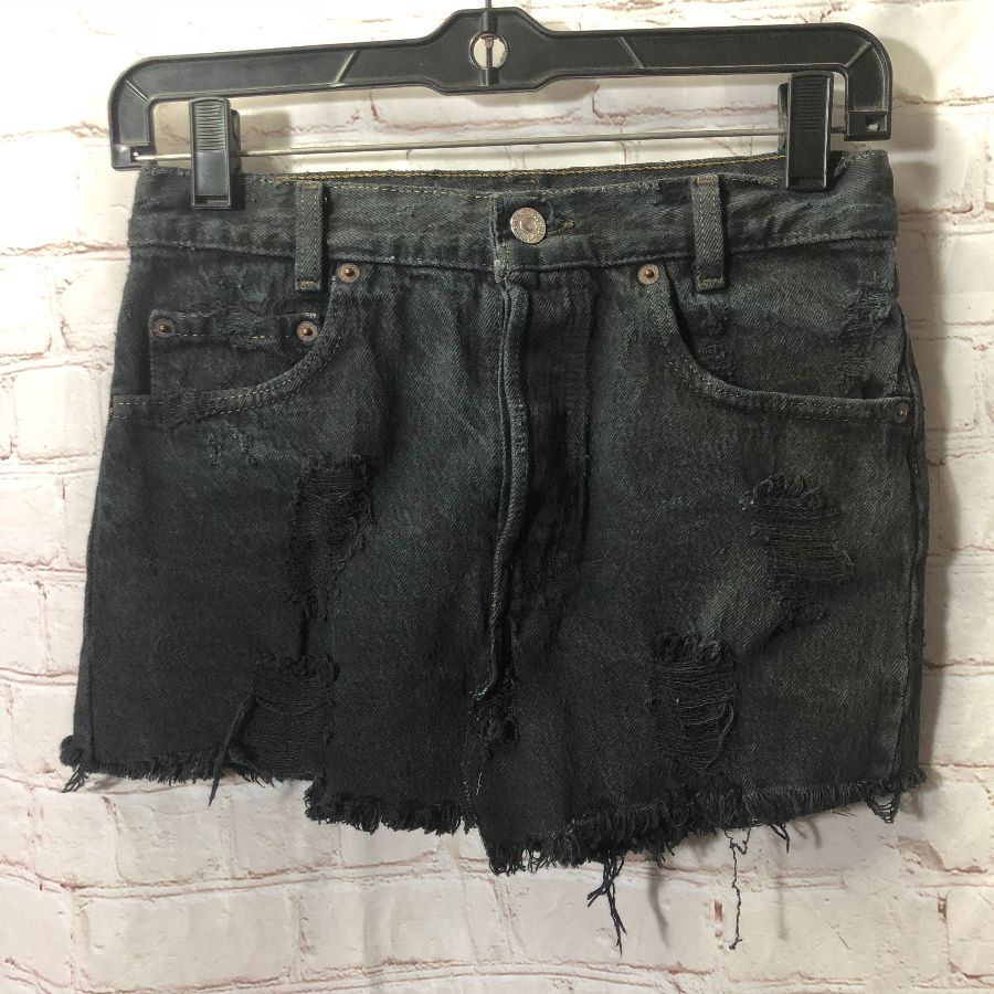 product details: LEVIS SILVER TAB DENIM MINI SKIRT FRAYED AND DISTRESSED photo