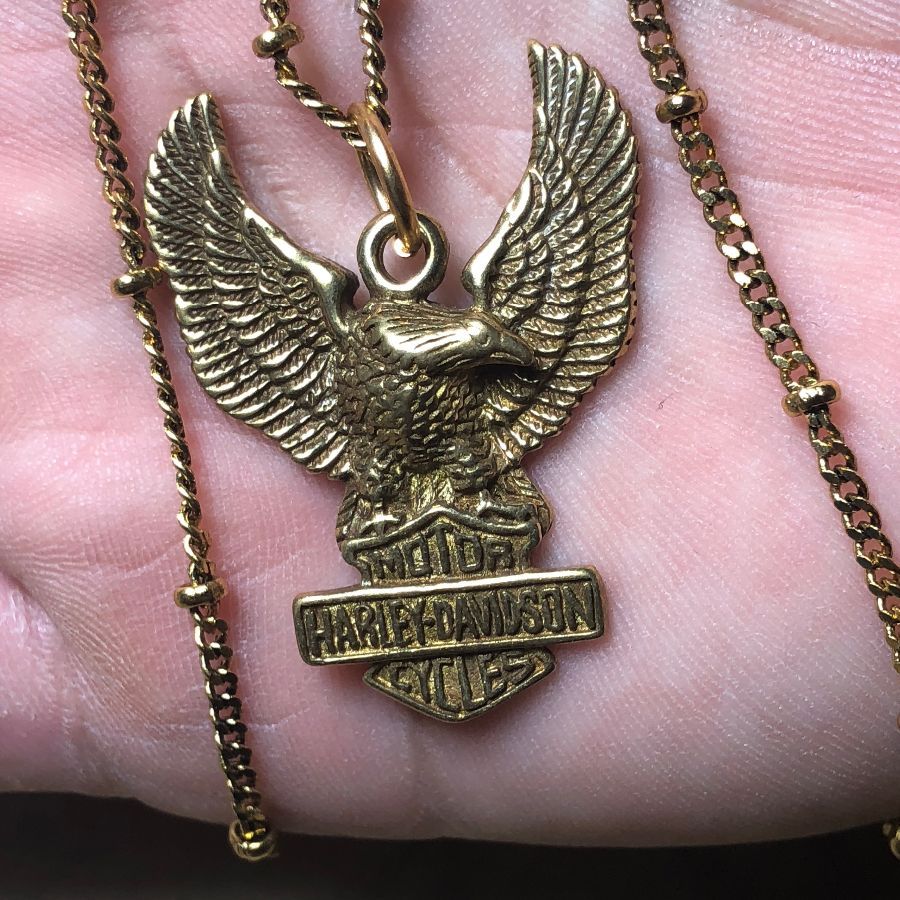 product details: BRASS HARLEY DAVIDSON EAGLE NECKLACE LINKED BALL CHAIN photo