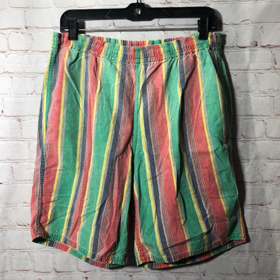 Striped Cotton Shorts Elastic Waist W/ Drawstring & Back Pocket ...