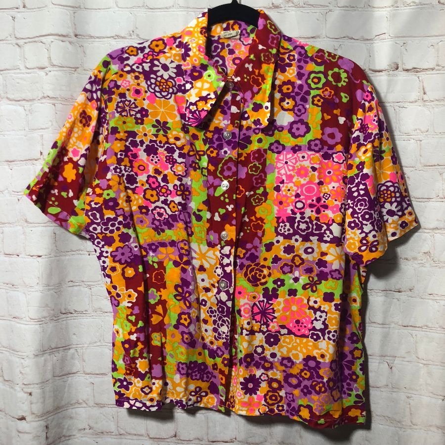 Bright Colored Flower Petal Allover Print Shirt W/ Collar | Boardwalk ...