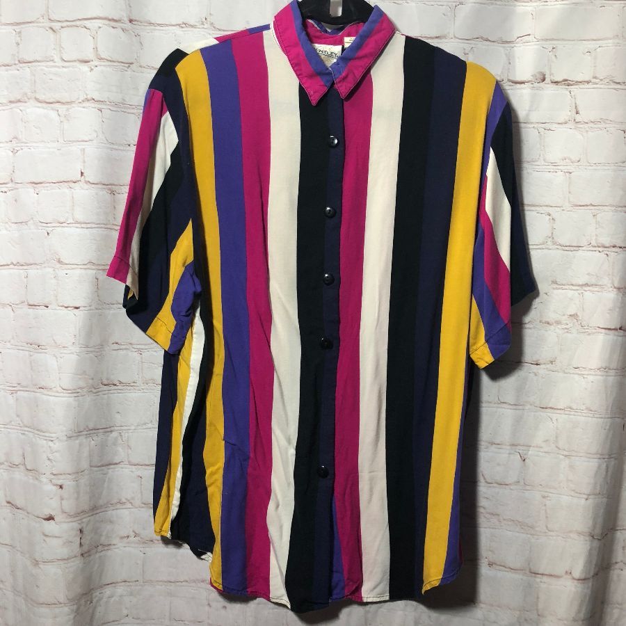 Bright Multicolor Striped Shirt W/ Collar & Oversized Buttons ...