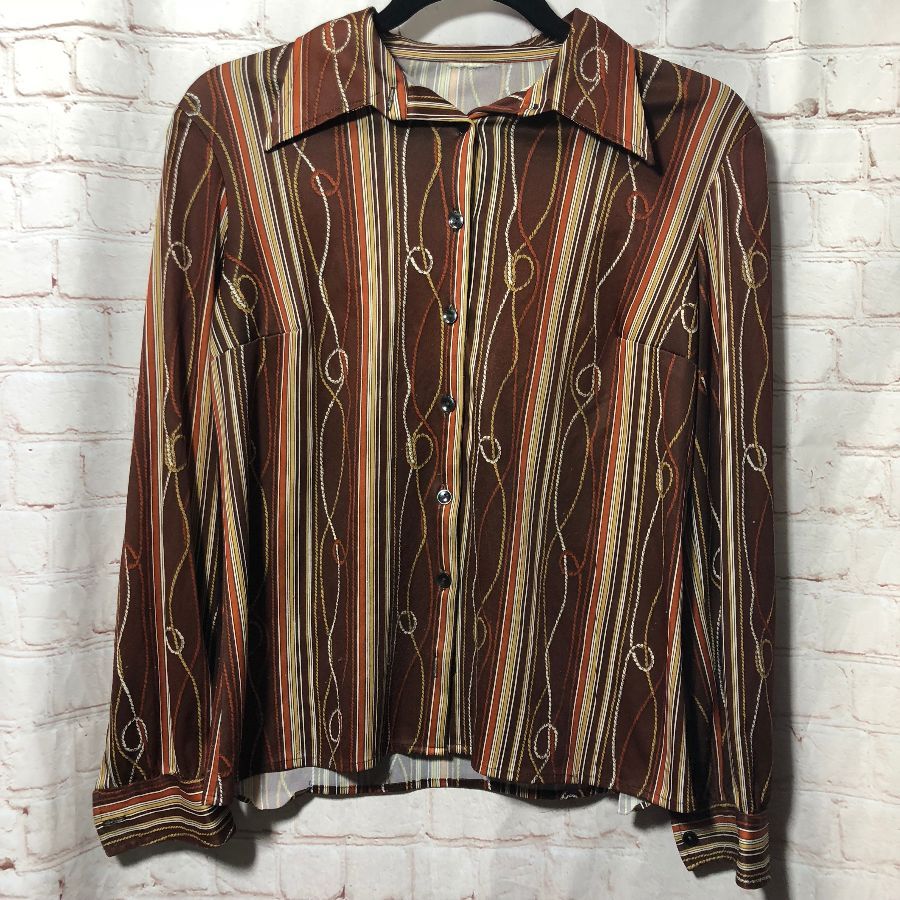 Vertical Striped & Twisted Rope Pattern Shirt W/ Collar & Slim Fit ...