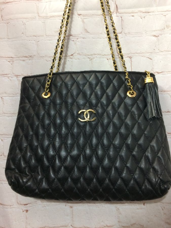 Large Quilted Leather Chanel Bag W/ Double Chain Handle | Boardwalk Vintage