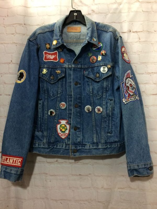Custom Levis Denim Jacket W/pins & Patches 4 Pockets | Boardwalk Vintage