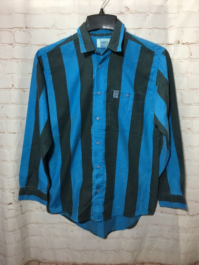 Cotton Shirt W/ Front Pocket Vertical Striped Color Block 