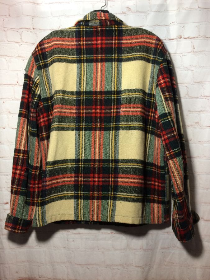 1970’s Heavy Flannel Plaid Wool Zip-up Collared Jacket W/ Brass Zipper ...