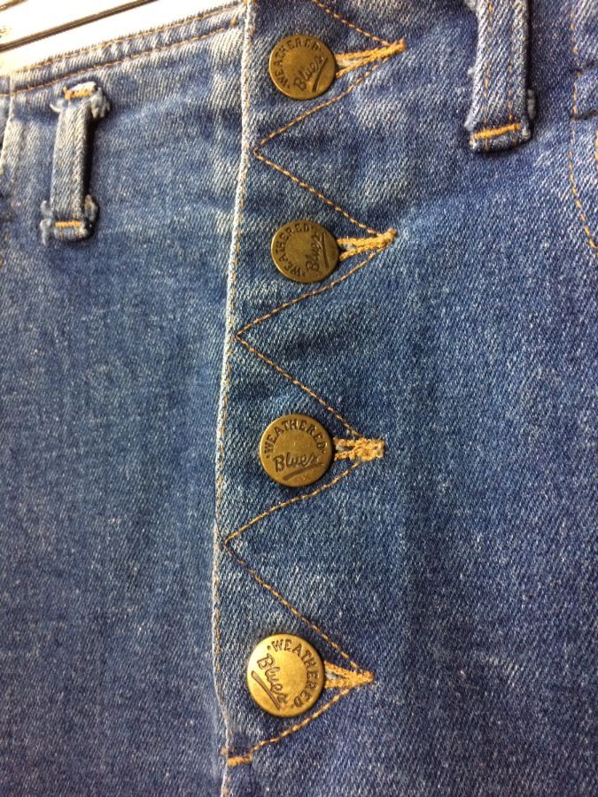 Knee Length Denim Skirt W/ Brass Buttons | Boardwalk Vintage