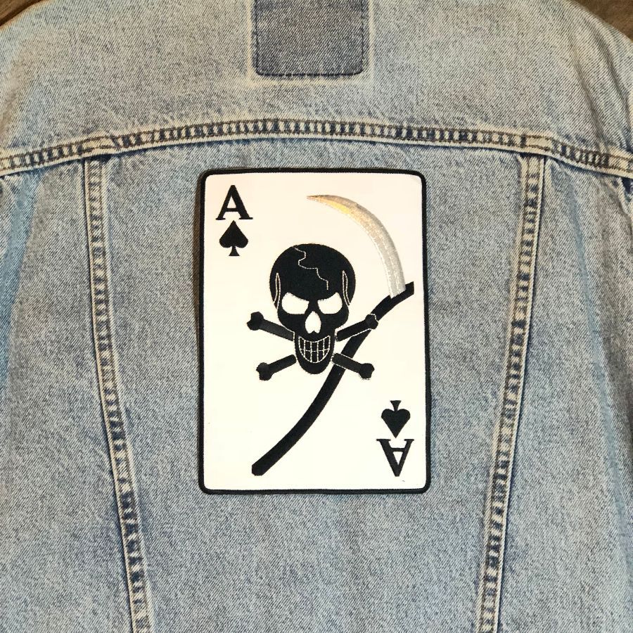 product details: ACE OF SPADES/SKULL PLAYING CARD BACK PATCH - LARGE photo