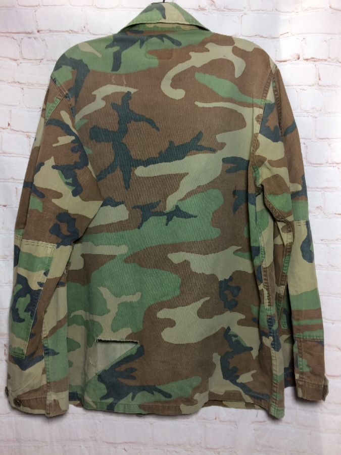 Distressed Army Camo Print Military Jacket W/ 4 Front Pockets ...