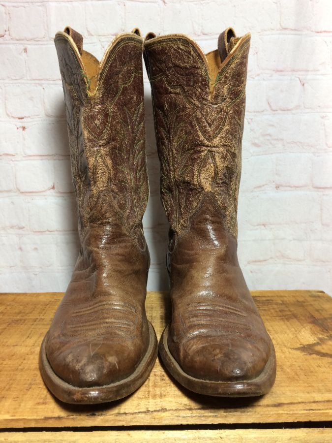 Leather Faded Cowboy Boots Green & Yellow Stiching As-is | Boardwalk ...