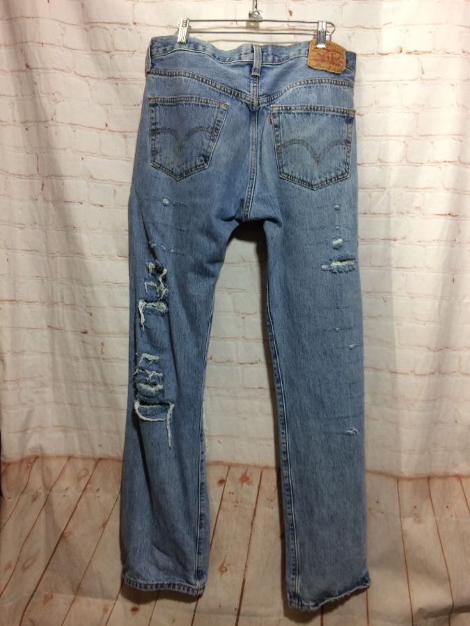 Levis Denim Jeans 501 Red Tab Fully Ripped & Heavily Frayed | Boardwalk ...