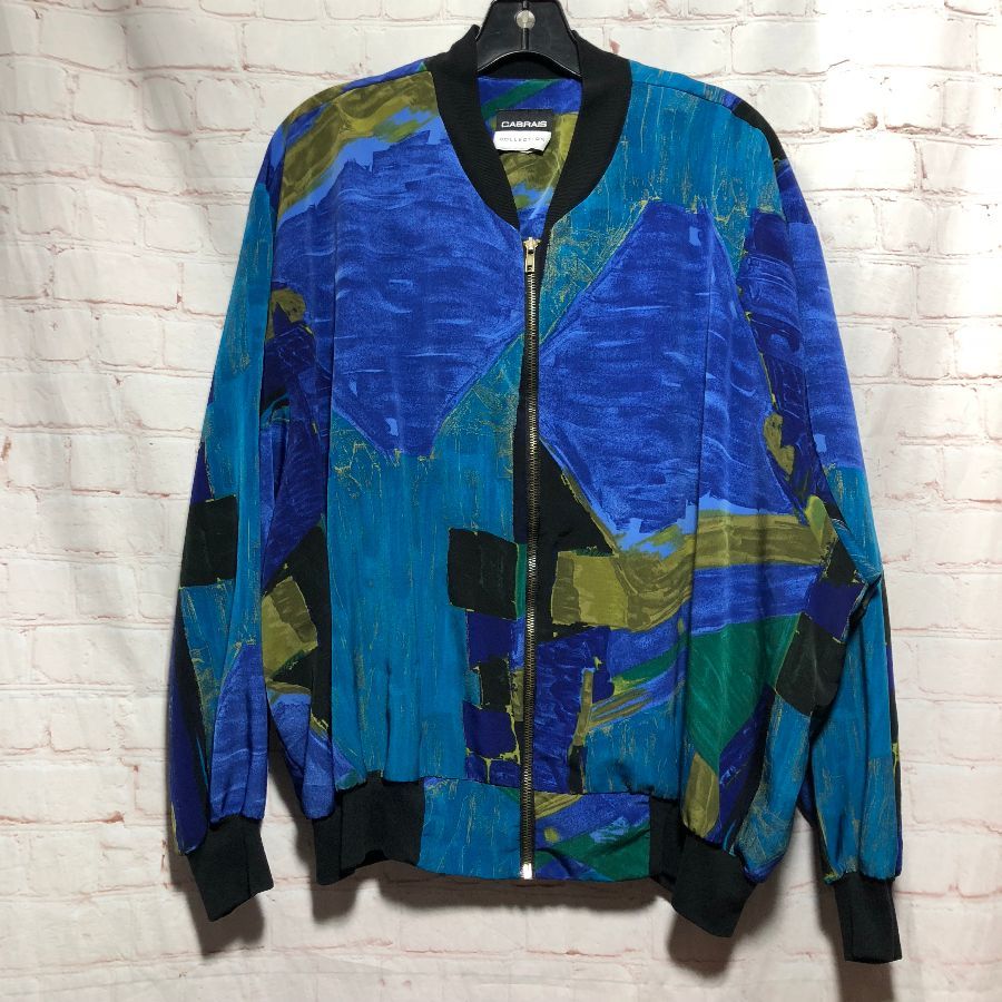 1990’s Lightweight Bomber Jacket W/ Painterly Design & Ribbed Cuffs ...