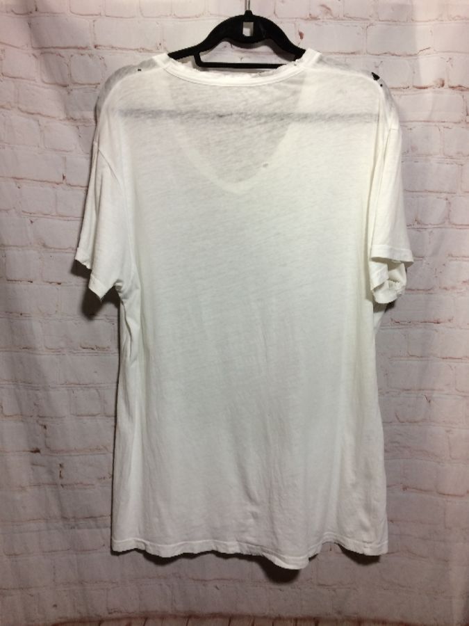 Perfectly Distressed White T Shirt Scoop V-neck Tattered Edges ...