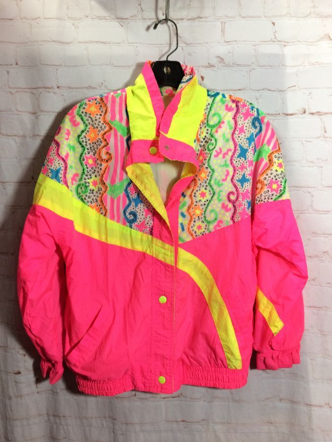 Vintage 80s 90s Puffy SKI JACKET Colorful Shapes Neon Color 