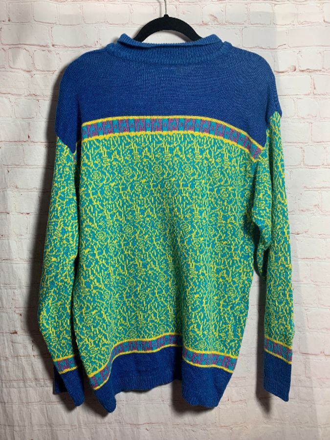 1980'S FUNKY KNIT SWEATER COLORBLOCK SAVED BY THE BELL