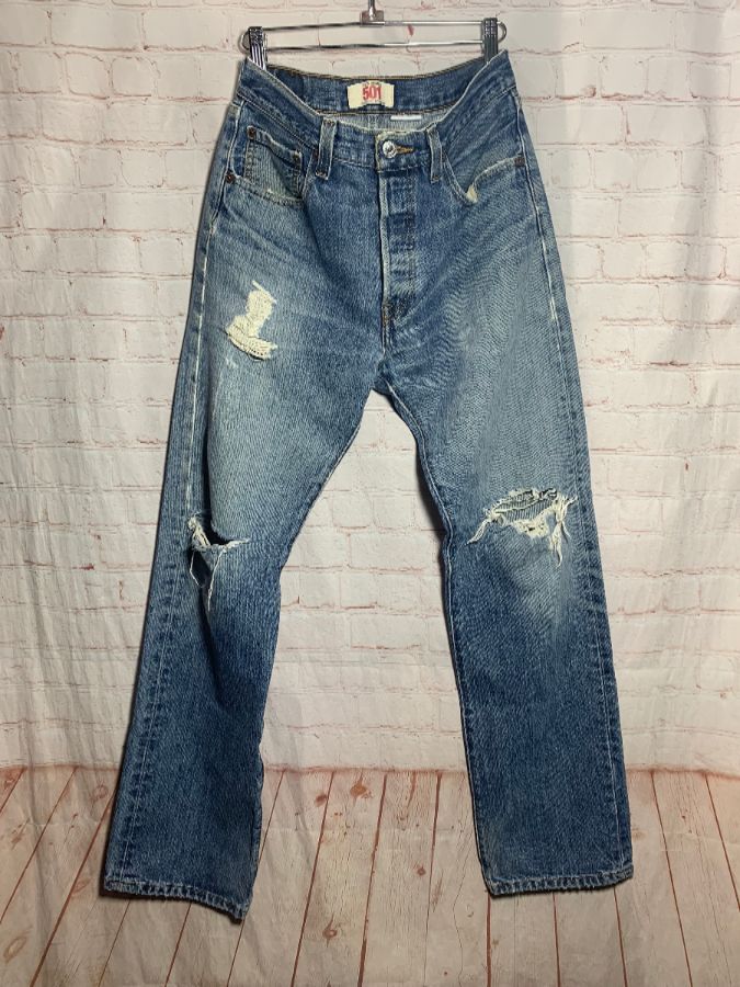 Vintage Distressed 501 Levis Denim Jeans W/ Button-up Fly & Straight Legs |  Boardwalk Vintage