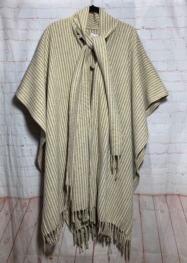 Gorgeous Wool Vertical Striped Poncho W/ Button | Boardwalk Vintage
