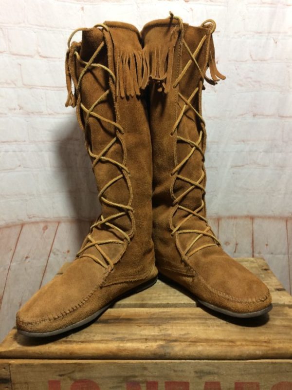 knee high lace up moccasin boots