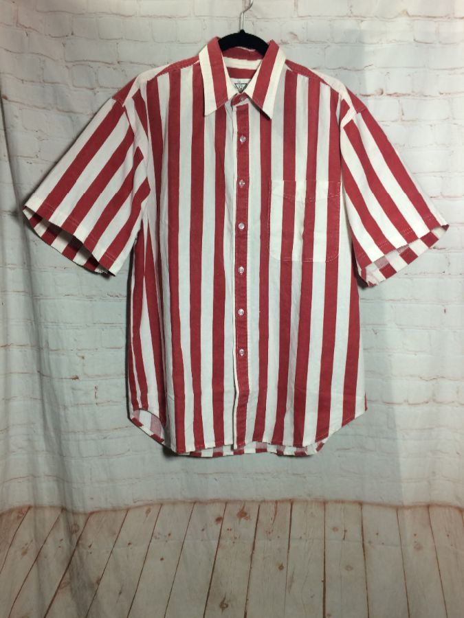 Shirt W/ Vertical Striped Print | Boardwalk Vintage