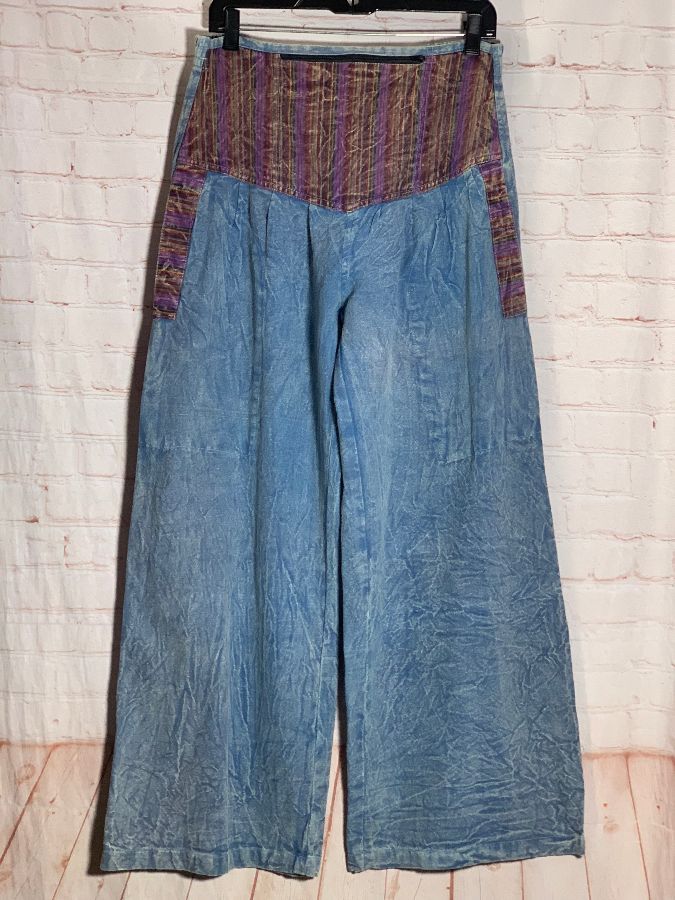 Pants Denim Wrinkled Made In Nepal Small Zipper Pocket | Boardwalk Vintage