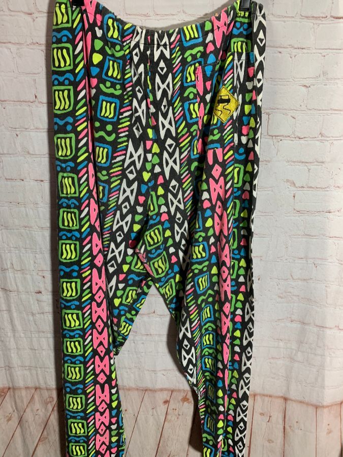 1980’s Crazy Funky Neon Print Cotton Parachute Pants W/ Drawstring ...