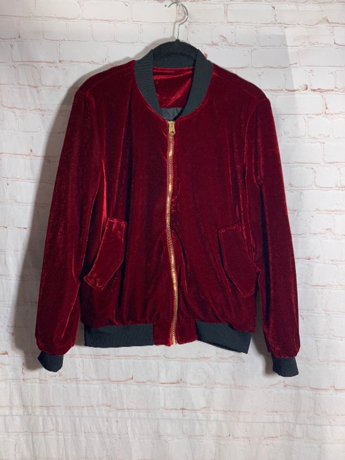Retro Red Velvet Bomber Jacket With Golden Zipper | Boardwalk Vintage