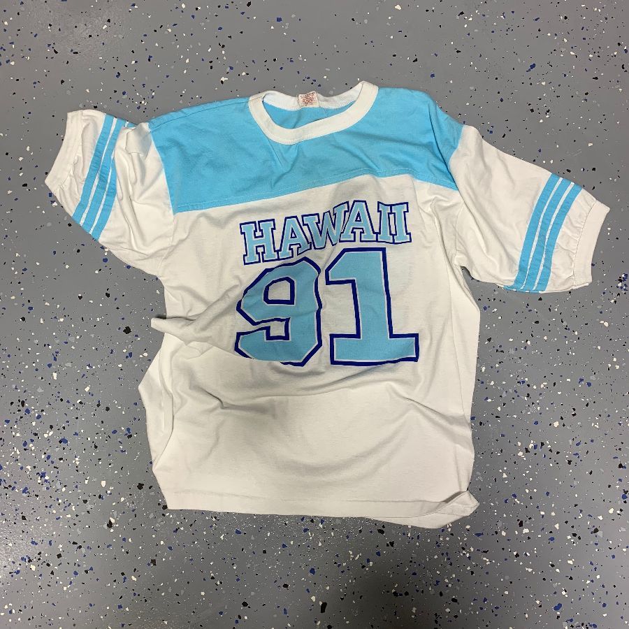 Hawaii #91 T-shirt/ringer Tee W/ Football Jersey Style Sleeves 
