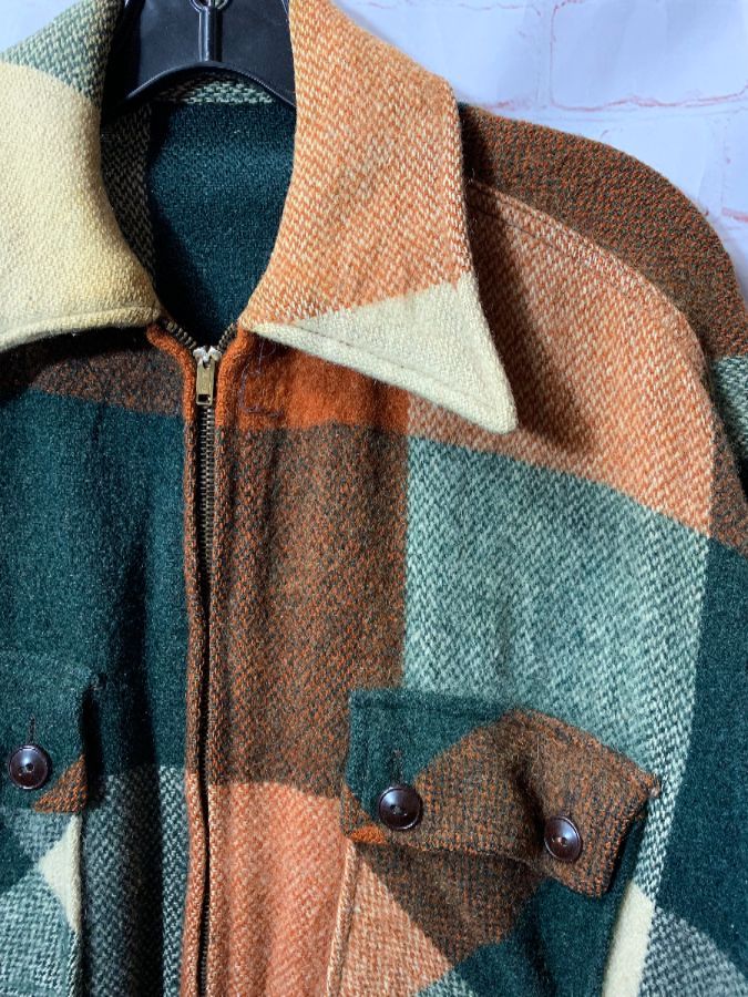 Retro Wool Flannel Plaid Design Jacket Zip-up W/ Metal Zipper ...
