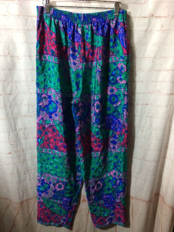 1980’s Bold Colored Floral Pattern Silky Jogger Pants | Boardwalk Vintage