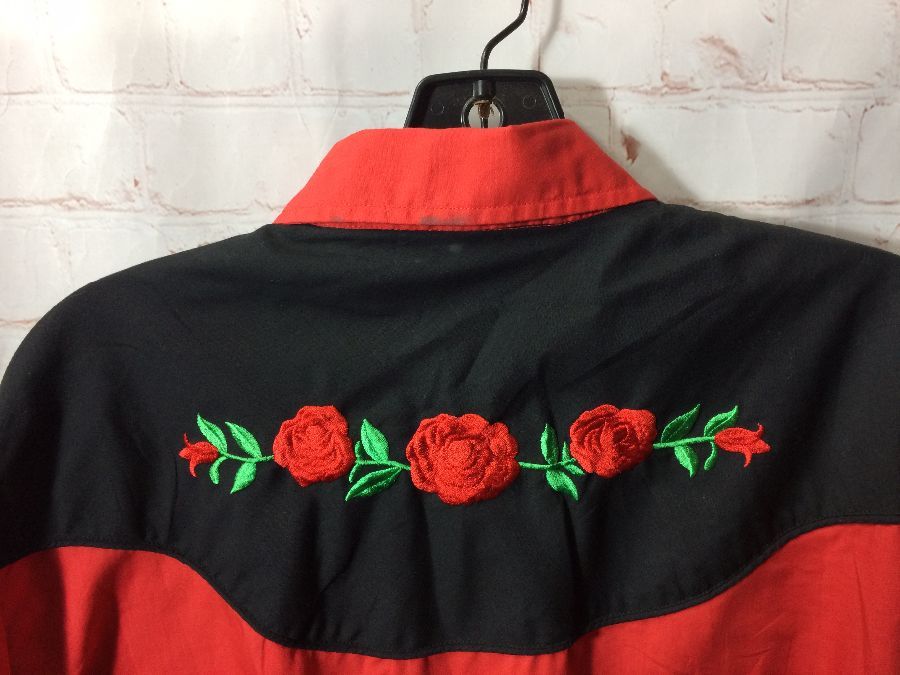 Mens L Diamond Ranchwear Western Pearl Snap Shirt Embroidered Roses Front /& Back