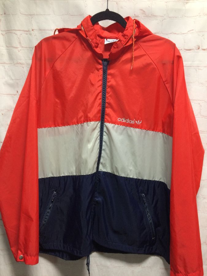 navy blue and red adidas jacket