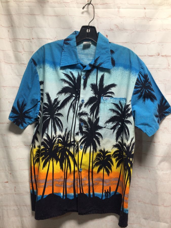 Hawaiian Shirt Cotton W/ Sunset & Palm Trees Print | Boardwalk Vintage