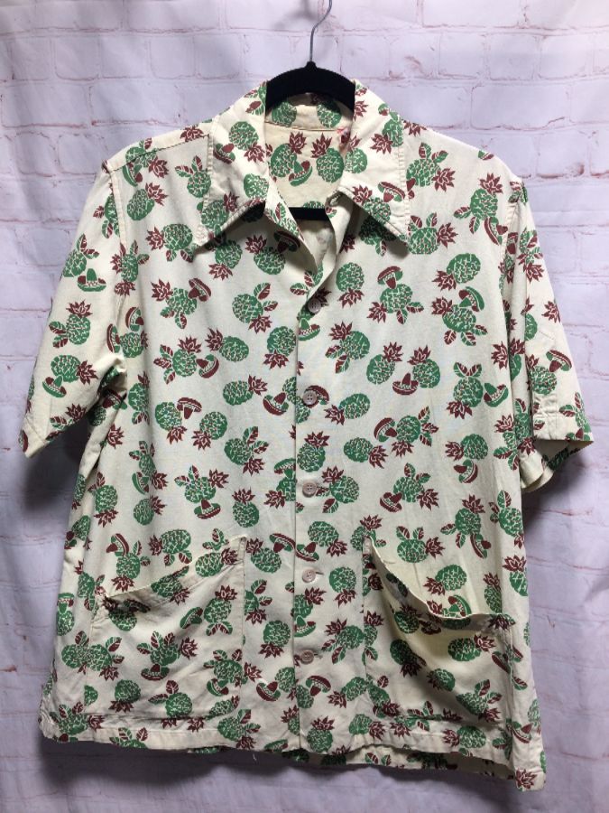 Cotton Hawaiian Shirt W/ Pineapple & Sombrero Allover Print | Boardwalk ...