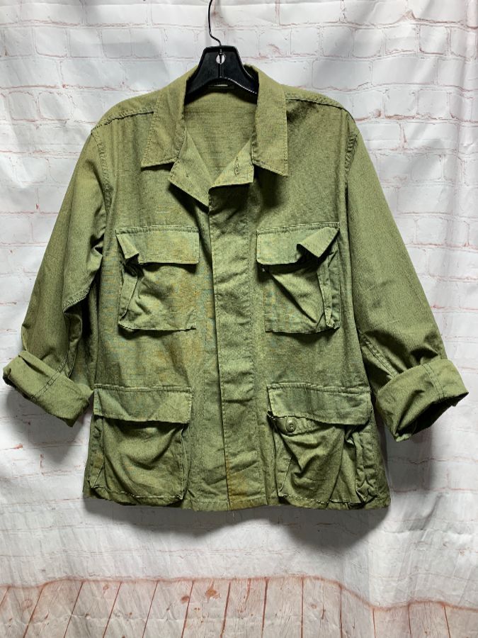 Military Jacket W/ Solid Color & Multiple Front Pockets 