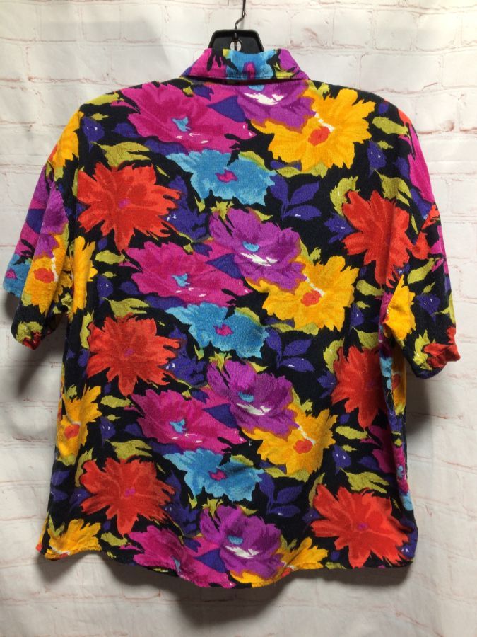 Shirt W/ Bright Colored Watercolor Floral Print & Left Chest Pocket ...