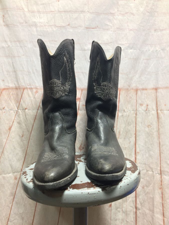 Leather Cowboy Boots W/ Decorative Stitched Harley Davidson & Eagle ...
