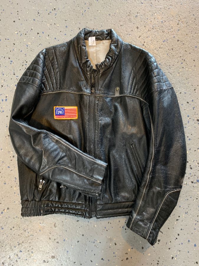 1970s Leather Motorcycle Cafe Racer Jacket Bmw Logo 76 American Flag ...