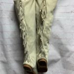 AMAZING 1980S KNEE HIGH SUEDE FRINGE BOOTS POINTED TOE  as-is