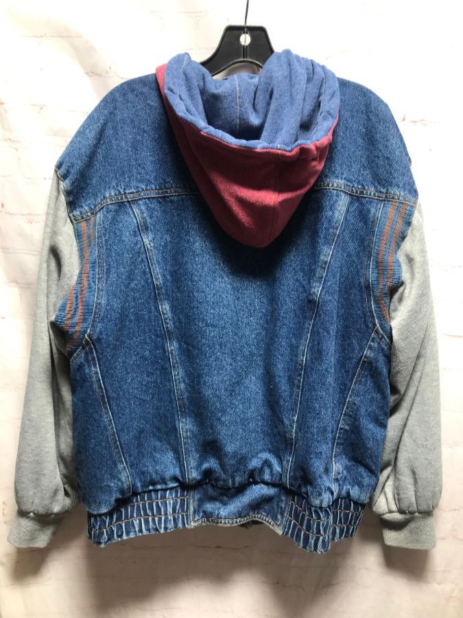 1990’s Denim & Sweatshirt Jacket W/ Color-block Design/hooded & Zip-up ...