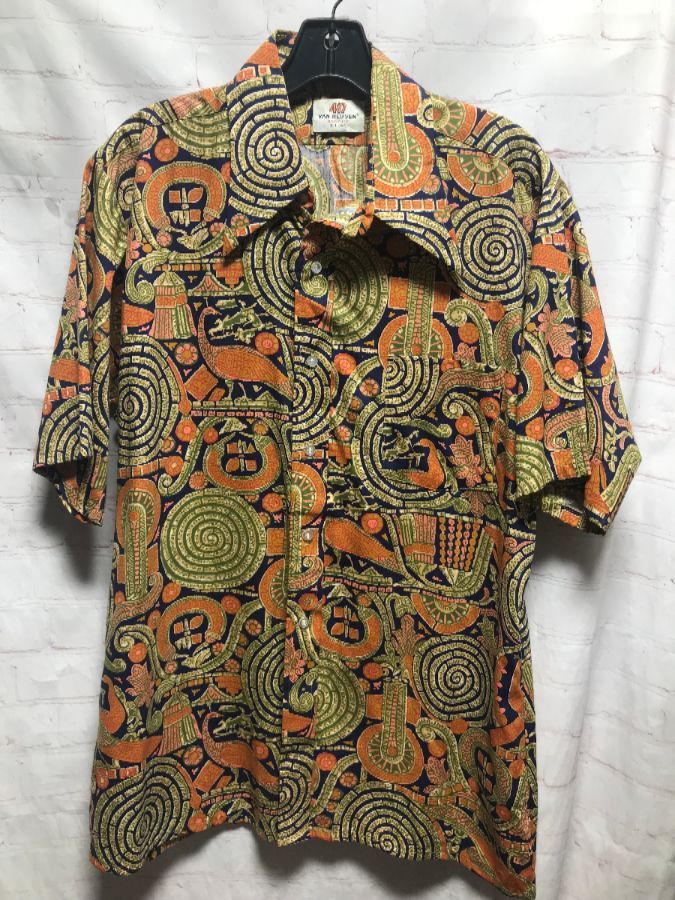 Colorful Aztec Design Print Cotton Shirt | Boardwalk Vintage